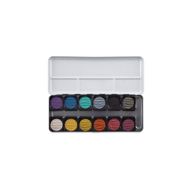 Watercolour Mica Pan Set - 12 Pearlesence Metallics By Finetec