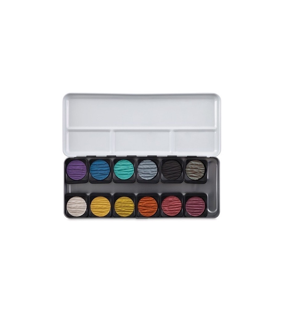 Watercolour Mica Pan Set - 12 Pearlesence Metallics By Finetec