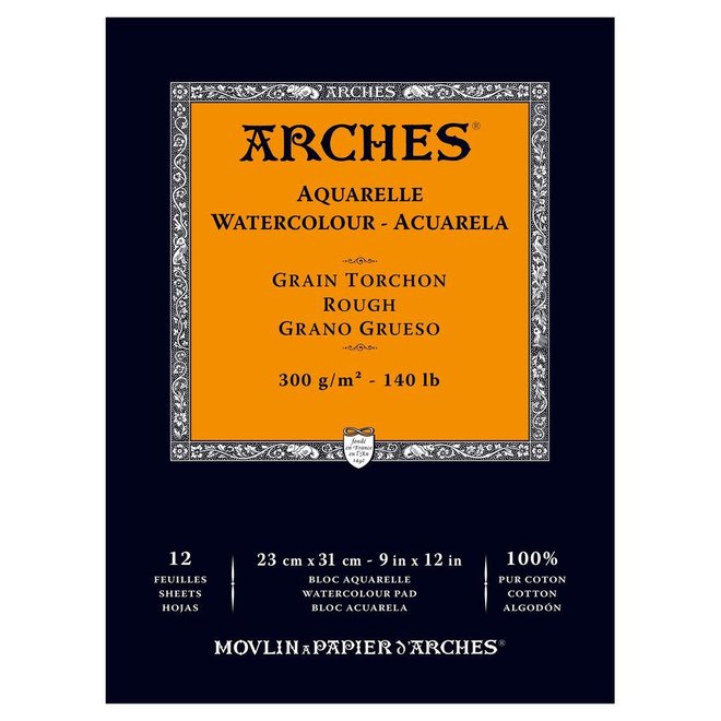 ARCHES WATERCOLOR ROUGH 140 LB 12 SHEET PAD 9x12"
