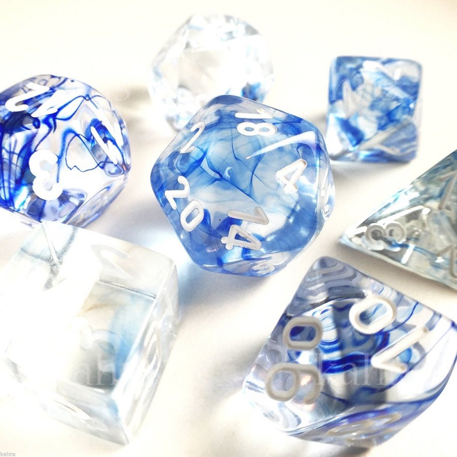 Chessex - 7 Die Set - Nebula - Dark Blue/White Writing