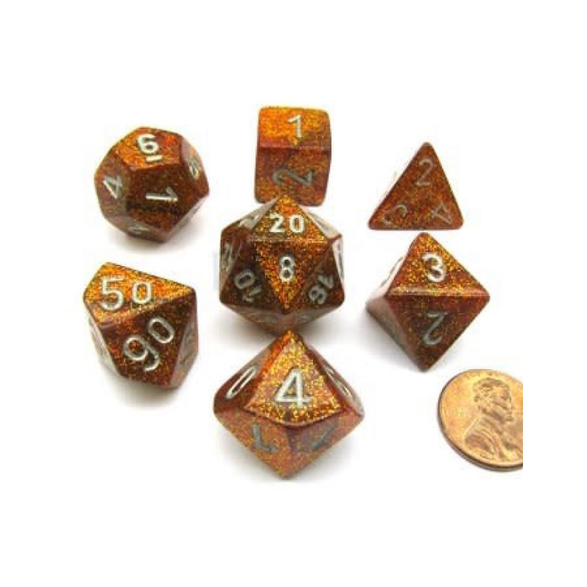 Chessex - 7 Die Set - Glitter - Gold/Silver Writing
