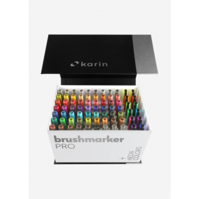 Karin Brushmarker Pro Mega Box 72 Colours + 3 Blenders Set (Includes new Neons)