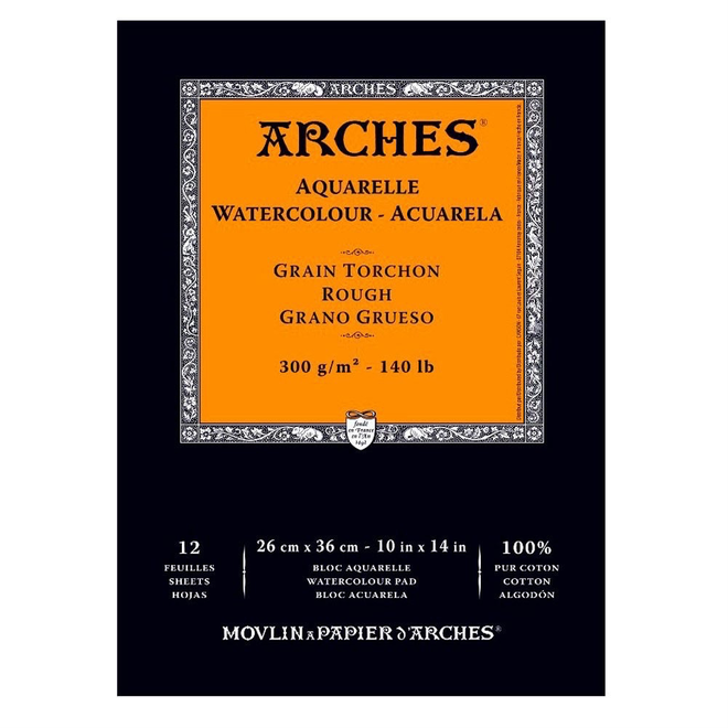 ARCHES WATERCOLOUR PAD 10x14 ROUGH 140LB 12PK