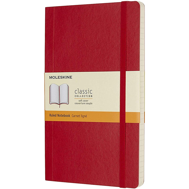 Moleskine Classic Notebook, Large, Ruled, Scarlet Red, Soft Cover (5 X 8.25)