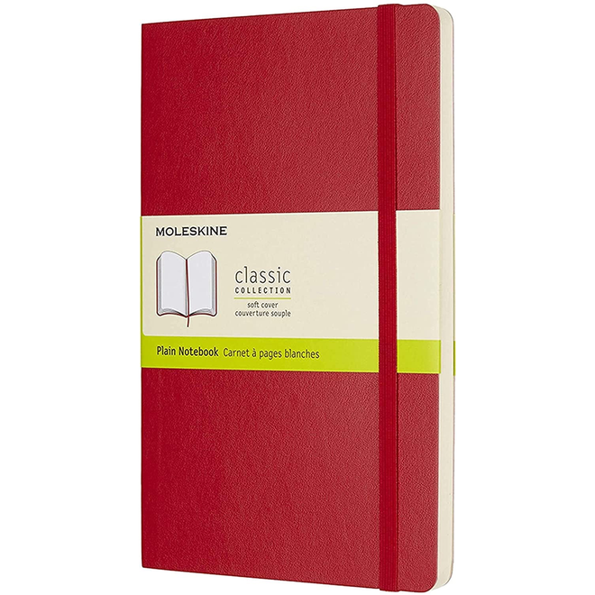 Moleskine Classic Notebook, Large, Plain, Scarlet Red, Soft Cover (5 X 8.250)