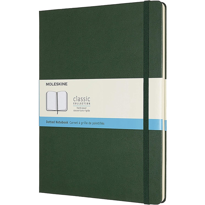 MOLESKINE CLASSIC COLLECTION HARD COVER DOTTED NOTEBOOK GREEN 7.5X9.75