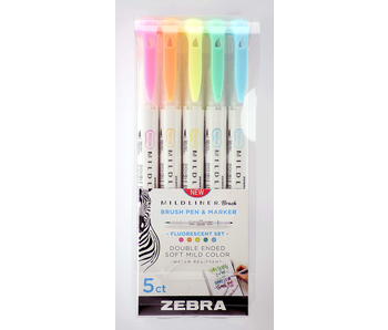 Zebra MildLiner Brush Pen & Marker Set 5 Count - Fluorescent