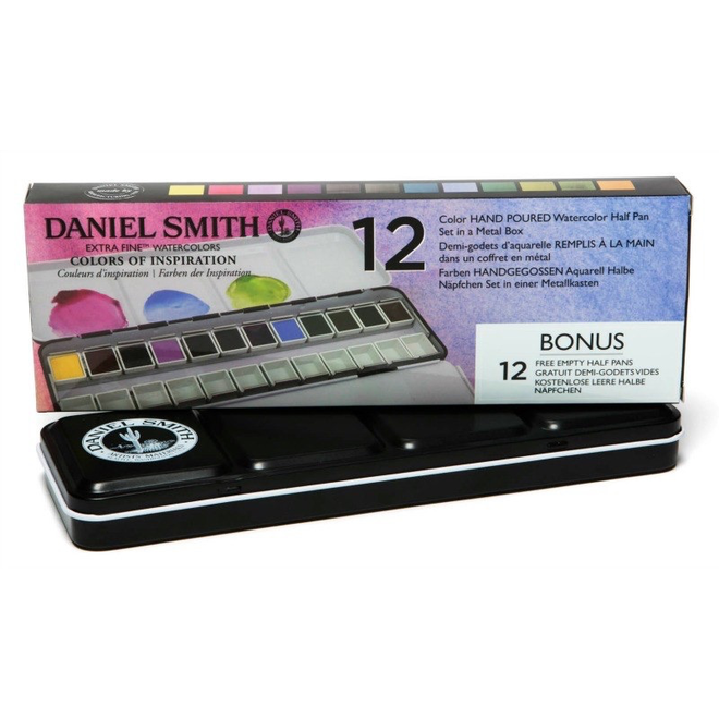 Daniel Smith Hand Poured Watercolour Half Pan Set in a Metal Box: Colors of Inspiration 12pk