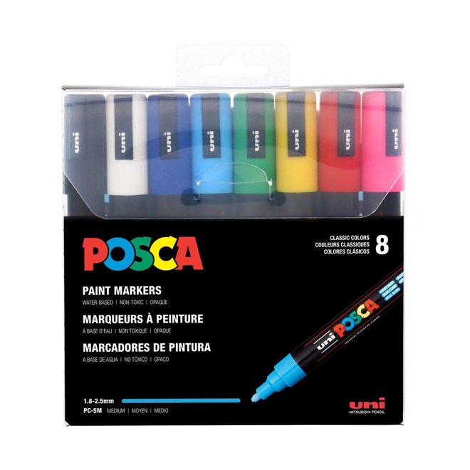 Set de Marcadores Posca PC-3M (Medios) x8 colores Glitter Uni