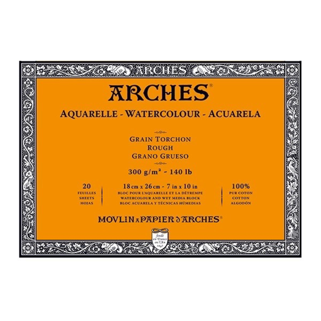 ARCHES PAPIER AQUARELLE grain torchon 185 gr FORMAT 26 X 36 cm Bloc 20  FEUILLES