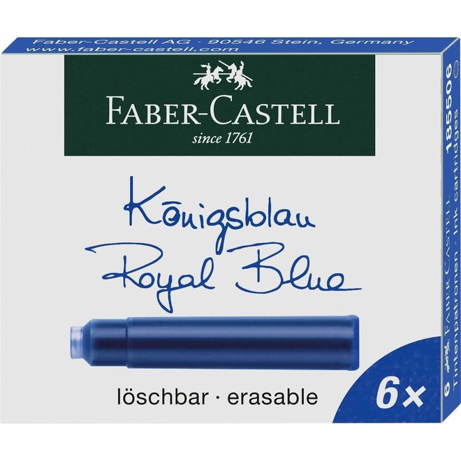 Faber Castell Ink Cartridge Royal Blue Erasable 6 Per Pack