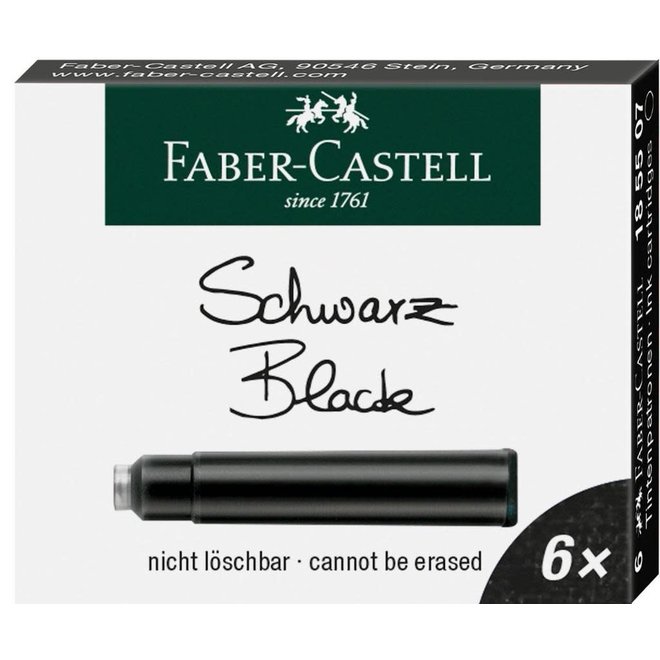 Faber Castell Ink Cartridge Black 6 Per Pack