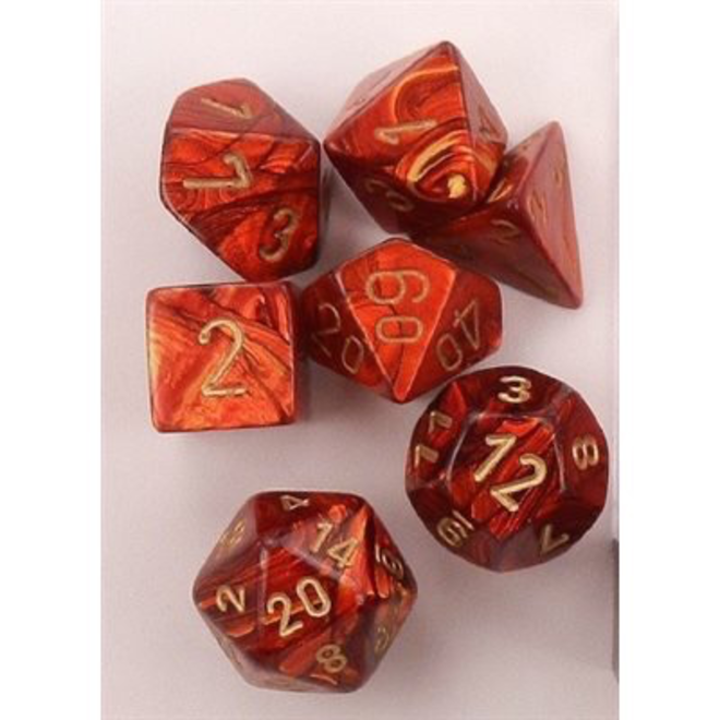 Chessex - 7 Die Set - Scarab - Scarlet/Gold Writing