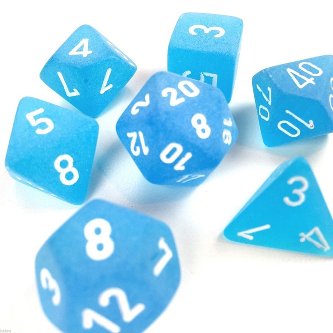 CHESSEX - 7 DIE SET - FROSTED - CARIBBEAN BLUE/WHITE WRITING
