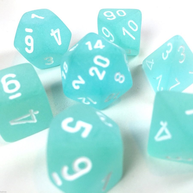 CHESSEX - 7 DIE SET - FROSTED - TEAL/WHITE WRITING