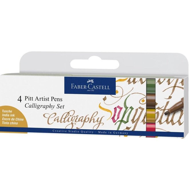 Faber Castell Pitt Artist Pen India Ink Calligaphy Set 4 Colours