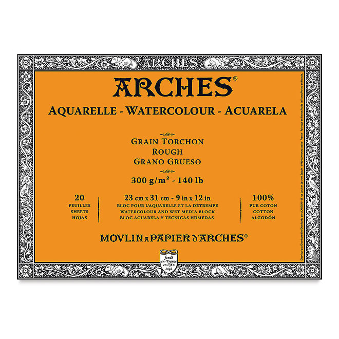 Arches Watercolor Block 9x12-inch Natural White 100% Cotton Watercolor Paper  - 10 Sheets of Arches 300 lb Watercolor Paper Cold Press - Watercolor Paper  Block for Gouache Ink Acrylic and More 9x12