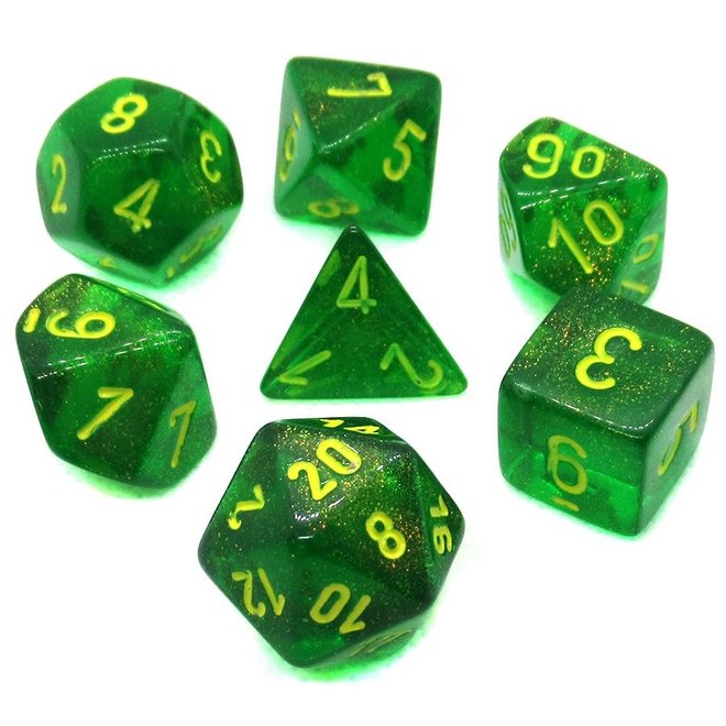 CHESSEX - 7 DIE SET - BOREALIS - MAPLE GREEN/YELLOW