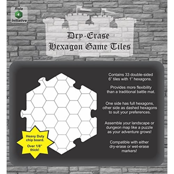 Dungeon Tiles - Pack of 33 six inch hexagons dry-erase
