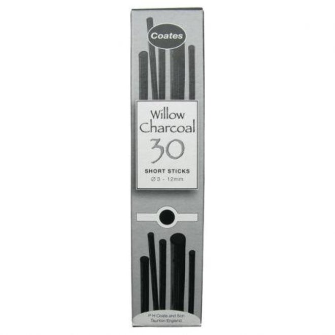 Coates Willow Charcoal - 3-12mm Diameter Short Sticks, 30Pc