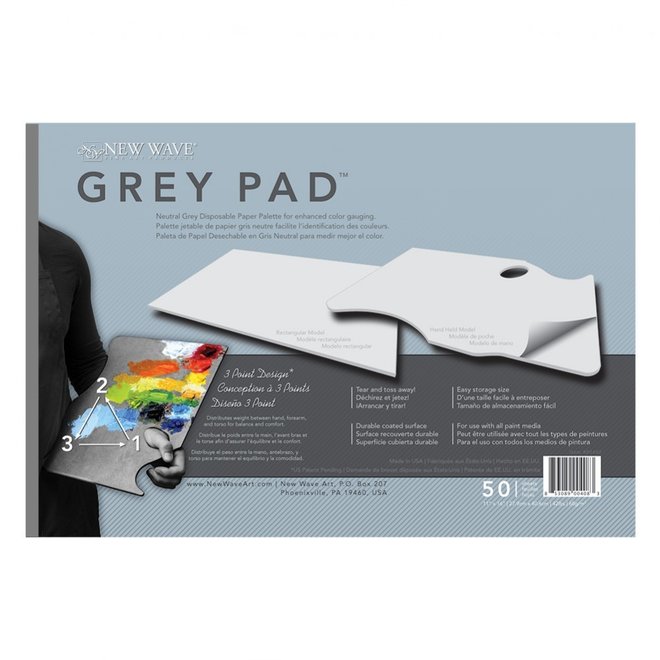 New Wave Grey Pad Ergonomic Hand Held Paper Palette - 50 Sheets