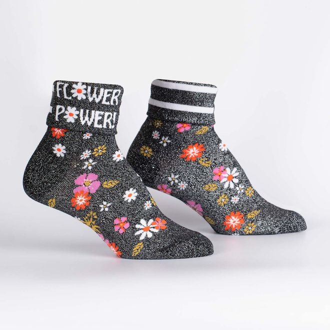 Sock It To Me: Flower Power Turn Cuff Crew Socks