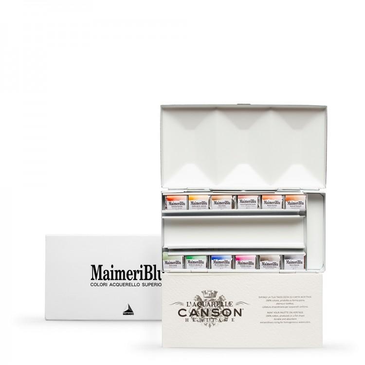 MaimeriBlu Watercolor Half-Pan Set of 12, Metal Box Set