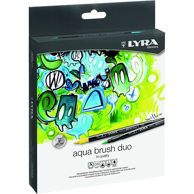 Lyra Aqua Brush Duo - Double Tip Watersoluble Markers - 36 Colours