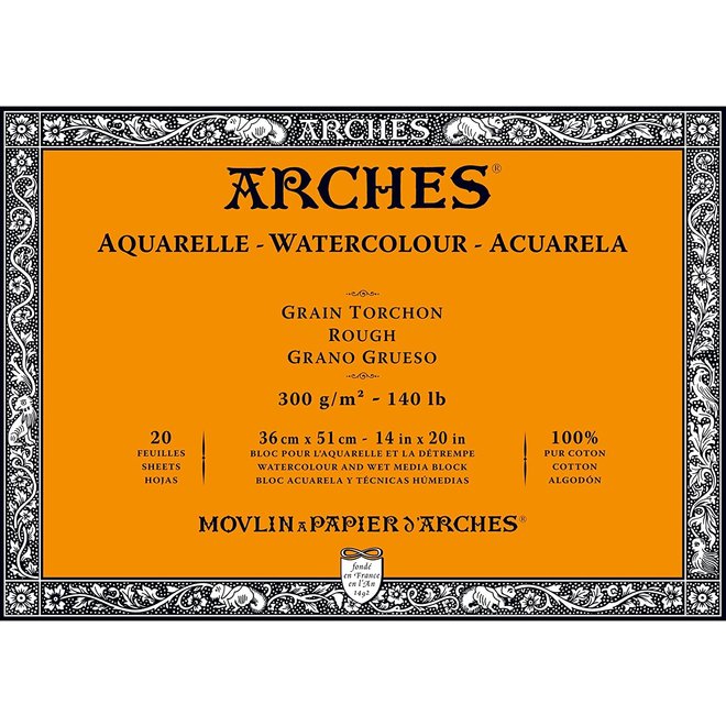 Archesâ® Watercolour Rough 14" X 20" - 140Lb / 300Gsm Natural White 20 Sheet Block