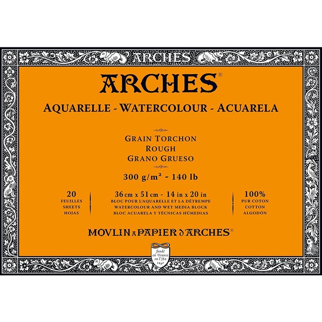 ARCHES® Watercolour Rough 14" x 20" - 140lb / 300gsm Natural White 20 Sheet Block