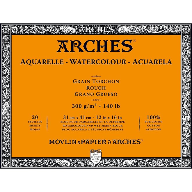ARCHES® Watercolour Rough 12" x 16" - 140lb / 300gsm Natural White 20 Sheet Block