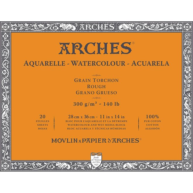 ARCHES® Watercolour Rough 11" x 14" - 140lb / 300gsm Natural White 20 Sheet Block