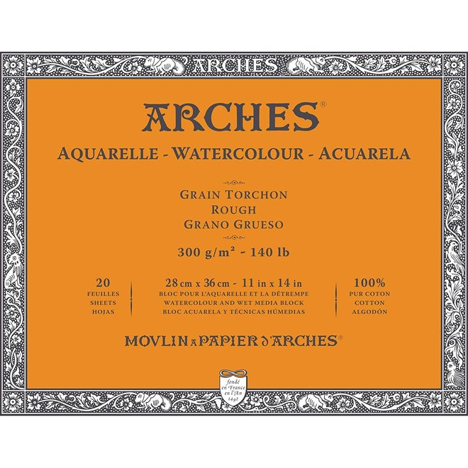 Archesâ® Watercolour Rough 11" X 14" - 140Lb / 300Gsm Natural White 20 Sheet Block