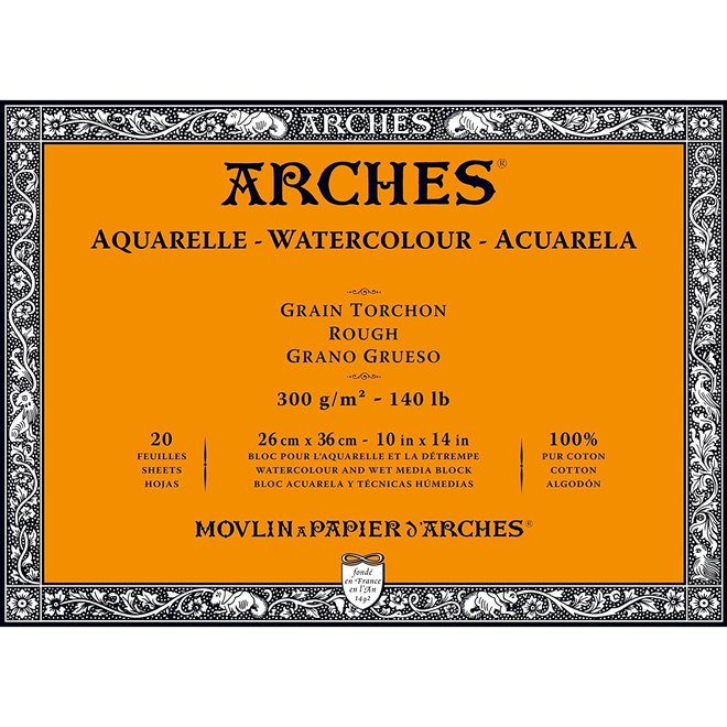 Archesâ® Watercolour Rough 10" X 14" - 140Lb / 300Gsm Natural White 20 Sheet Block