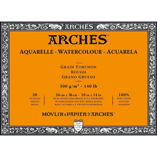 ARCHES® Watercolour Rough 10" x 14" - 140lb / 300gsm Natural White 20 Sheet Block