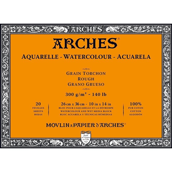 Archesâ® Watercolour Rough 10" X 14" - 140Lb / 300Gsm Natural White 20 Sheet Block