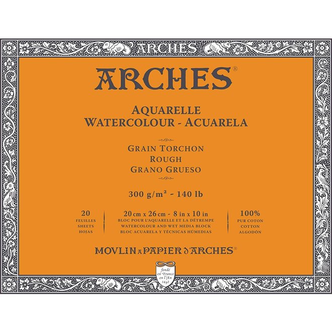 Archesâ® Watercolour Rough 8" X 10" - 140Lb / 300Gsm Natural White 20 Sheet Block