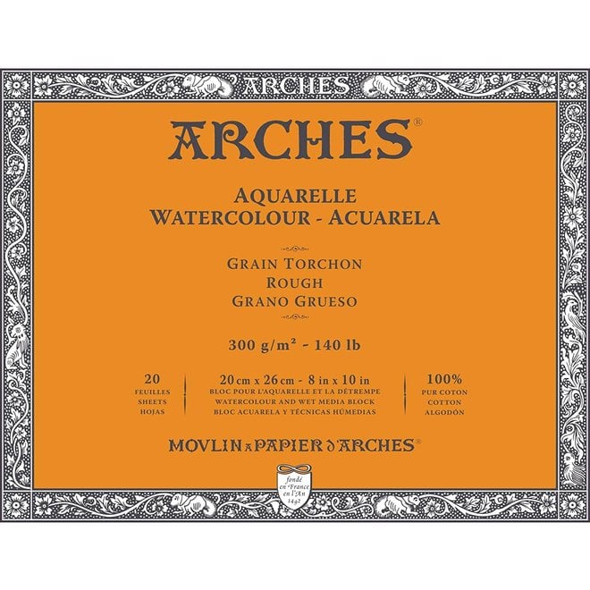ARCHES® Watercolour Rough 8" x 10" - 140lb / 300gsm Natural White 20 Sheet Block