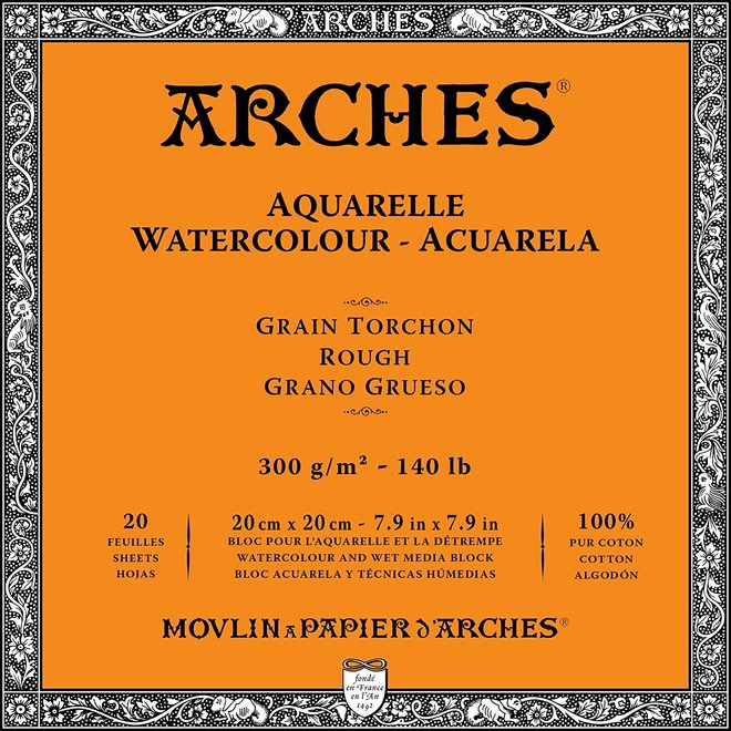 ARCHES® Watercolour Rough 7.9" x 7.9" - 140lb / 300gsm Natural White 20 Sheet Block