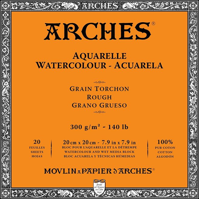 Archesâ® Watercolour Rough 7.9" X 7.9" - 140Lb / 300Gsm Natural White 20 Sheet Block