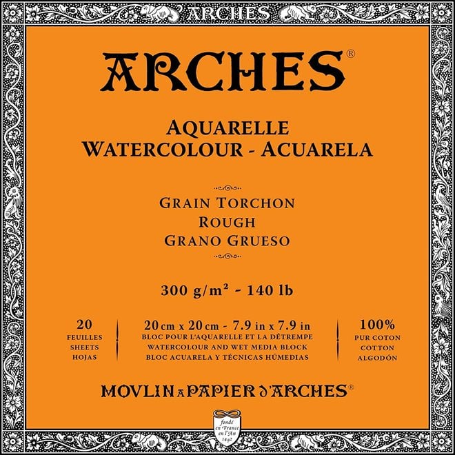 Archesâ® Watercolour Rough 7.9" X 7.9" - 140Lb / 300Gsm Natural White 20 Sheet Block