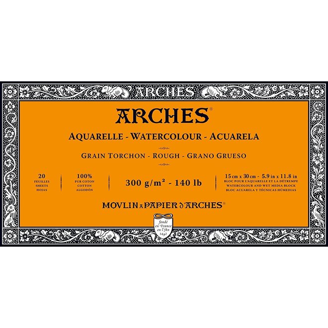 ARCHES® Watercolour Rough 5.9" x 11.8" - 140lb / 300gsm Natural White 20 Sheet Block