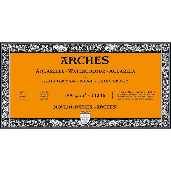Archesâ® Watercolour Rough 5.9" X 11.8" - 140Lb / 300Gsm Natural White 20 Sheet Block