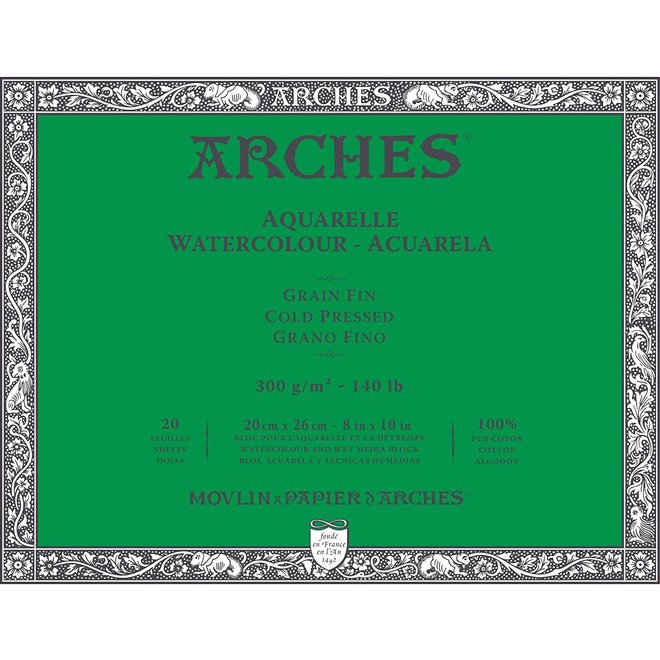 Archesâ® Watercolour Cold Pressed 8" X 10" - 140Lb / 300Gsm Natural White Block