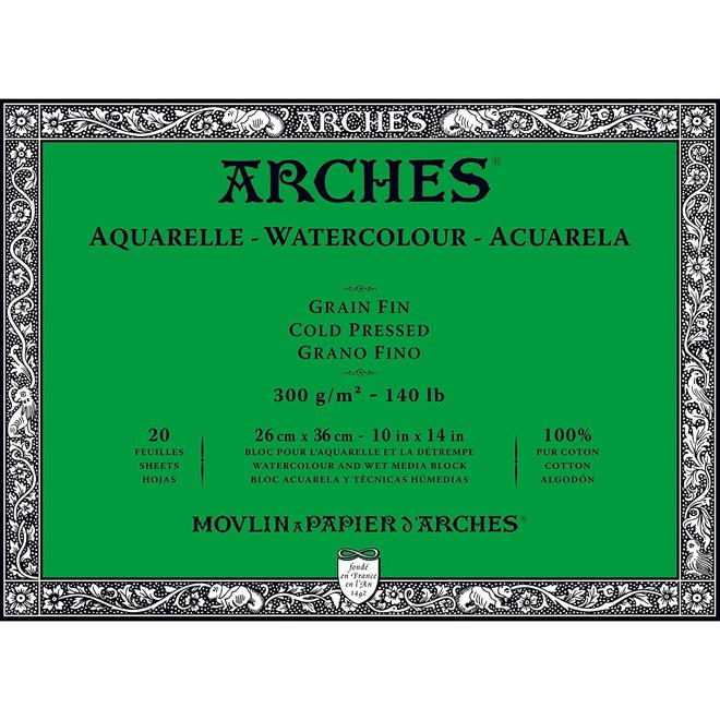 ARCHES® Watercolour Cold Pressed 10" x 14" - 140lb / 300gsm Natural White 20 Sheet Block