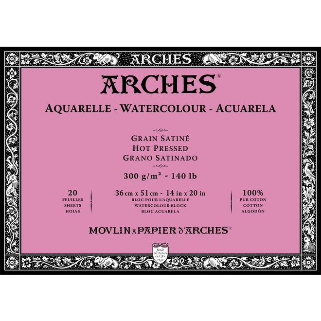 ARCHES® Watercolour Hot Pressed 14" x 20" - 140lb / 300gsm Natural White 20 Sheet Block