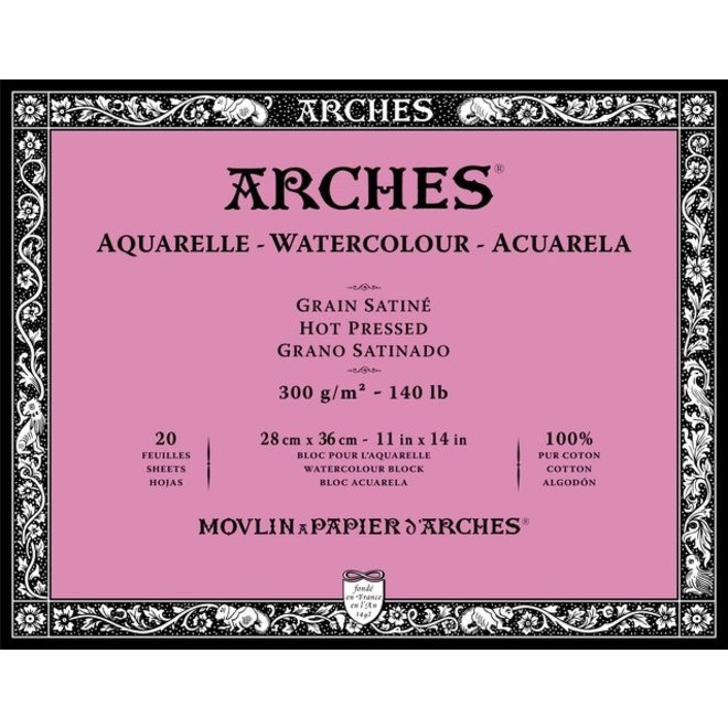 ARCHES® Watercolour Hot Pressed 11" x 14" - 140lb / 300gsm Natural White 20 Sheet Block