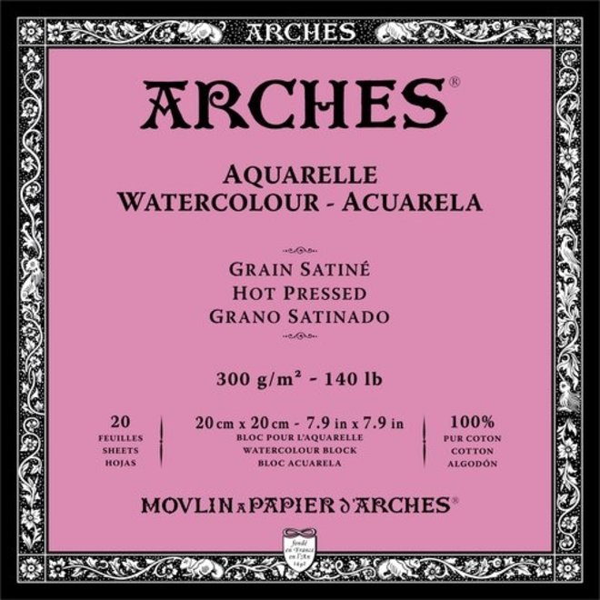 ARCHES® Watercolour Hot Pressed 7.9" x 7.9" - 140lb / 300gsm Natural White 20 Sheet Block