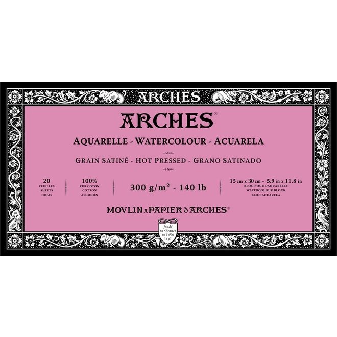 ARCHES® Watercolour Hot Pressed 5.9" x 11.8" - 140lb / 300gsm Natural White 20 Sheet Block