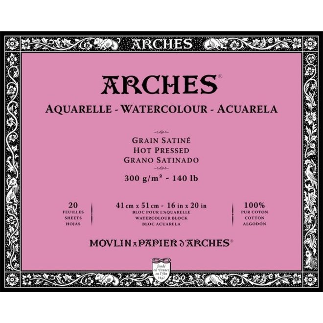 ARCHES® Watercolour Hot Pressed 16" x 20" - 140lb / 300gsm Natural White 20 Sheet Block